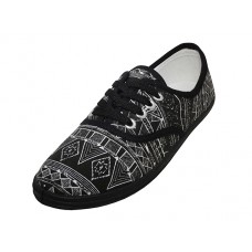 W6202 - Wholesale Women's "Easy USA" Canvas Aztec Printed Black/White Printed Lace Up shoe (\*Aztec Print) 
